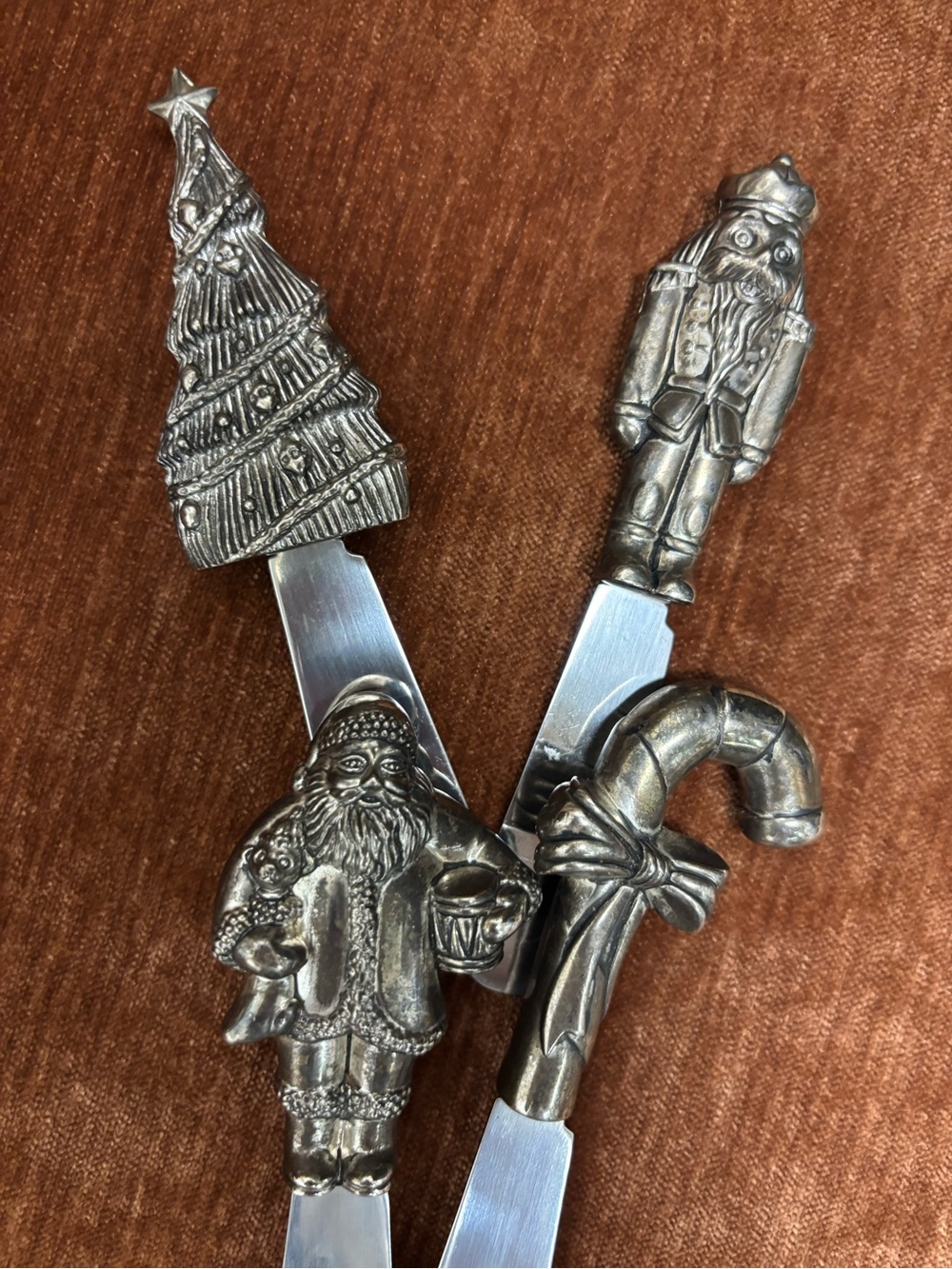 Holiday Silver-Tone Santa & Nutcracker Cheese Spreaders - Set of 4